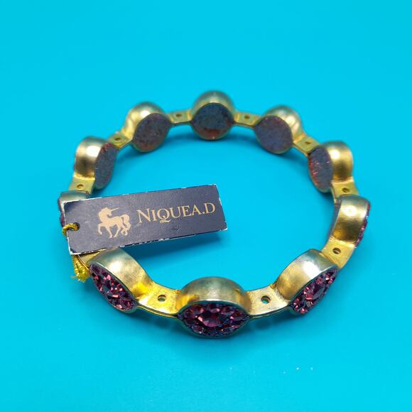 Vintage Pink Rhinestone Bangle Bracelet, Old Stock New W/ Tags, Made India - Picture 5 of 10